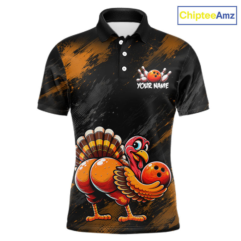 Orange Funny Turkey Chicken Custom Bowling Team Shirts For Men Thanksgiving Bowling Gifts HNT521
