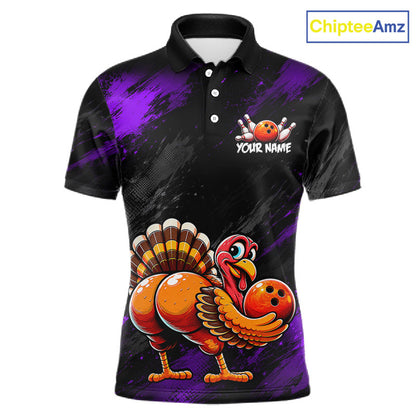 Purple Funny Turkey Chicken Custom Bowling Team Shirts For Men Thanksgiving Bowling Gifts HNT521