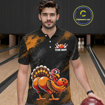 Orange Funny Turkey Chicken Custom Bowling Team Shirts For Men Thanksgiving Bowling Gifts HNT521