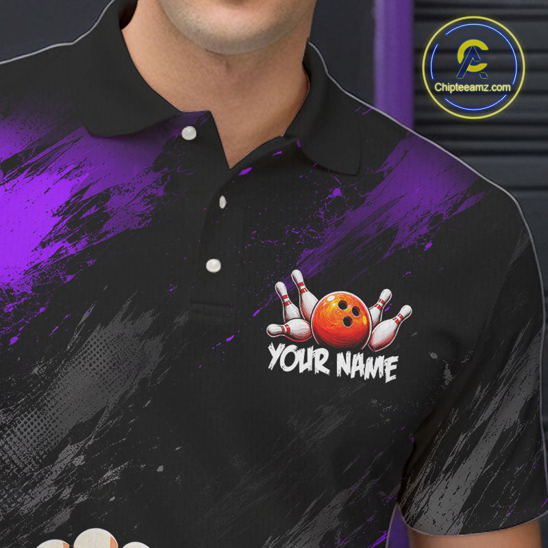 Purple Funny Turkey Chicken Custom Bowling Team Shirts For Men Thanksgiving Bowling Gifts HNT521