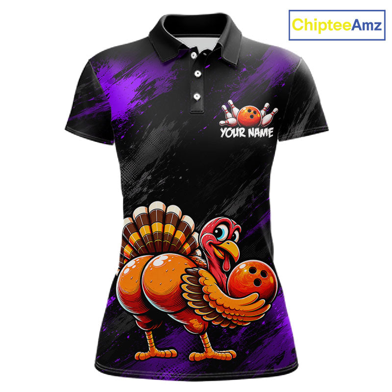 Purple Funny Turkey Chicken Custom Bowling Team Shirts For Women Thanksgiving Bowling Gifts HNT521
