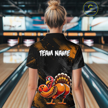 Orange Funny Turkey Chicken Custom Bowling Team Shirts For Women Thanksgiving Bowling Gifts HNT521