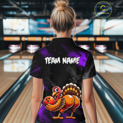 Purple Funny Turkey Chicken Custom Bowling Team Shirts For Women Thanksgiving Bowling Gifts HNT521