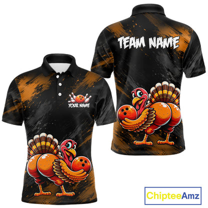 Orange Funny Turkey Chicken Custom Bowling Team Shirts For Men Thanksgiving Bowling Gifts HNT521