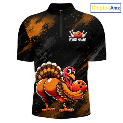 Orange Funny Turkey Chicken Custom Bowling Team Shirts For Men Thanksgiving Bowling Gifts HNT521