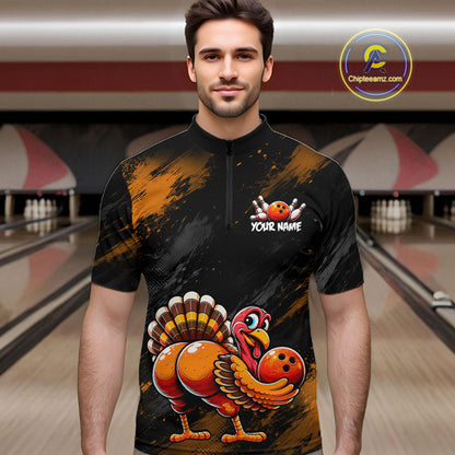 Orange Funny Turkey Chicken Custom Bowling Team Shirts For Men Thanksgiving Bowling Gifts HNT521
