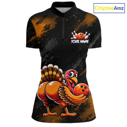 Orange Funny Turkey Chicken Custom Bowling Team Shirts For Women Thanksgiving Bowling Gifts HNT521