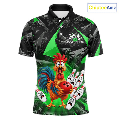 Custom Green Chicken Bowling Jerseys For Men Bowling Team Jerseys Bowling for Bowlers HNT604