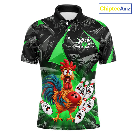 Custom Green Chicken Bowling Jerseys For Men Bowling Team Jerseys Bowling for Bowlers HNT604