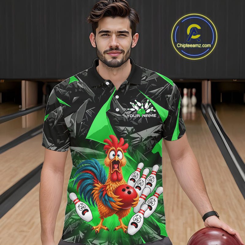 Custom Green Chicken Bowling Jerseys For Men Bowling Team Jerseys Bowling for Bowlers HNT604