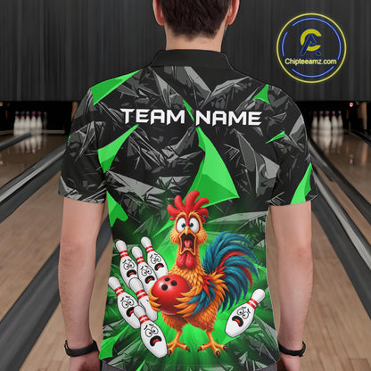 Custom Green Chicken Bowling Jerseys For Men Bowling Team Jerseys Bowling for Bowlers HNT604