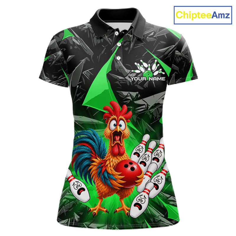 Custom Green Chicken Bowling Jerseys For Women Bowling Team Jerseys Bowling for Bowlers HNT604