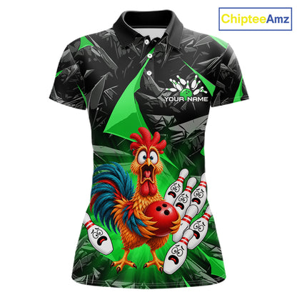 Custom Green Chicken Bowling Jerseys For Women Bowling Team Jerseys Bowling for Bowlers HNT604