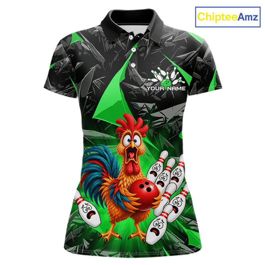Custom Green Chicken Bowling Jerseys For Women Bowling Team Jerseys Bowling for Bowlers HNT604