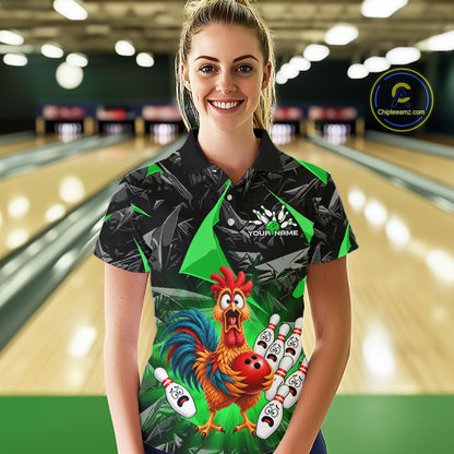 Custom Green Chicken Bowling Jerseys For Women Bowling Team Jerseys Bowling for Bowlers HNT604