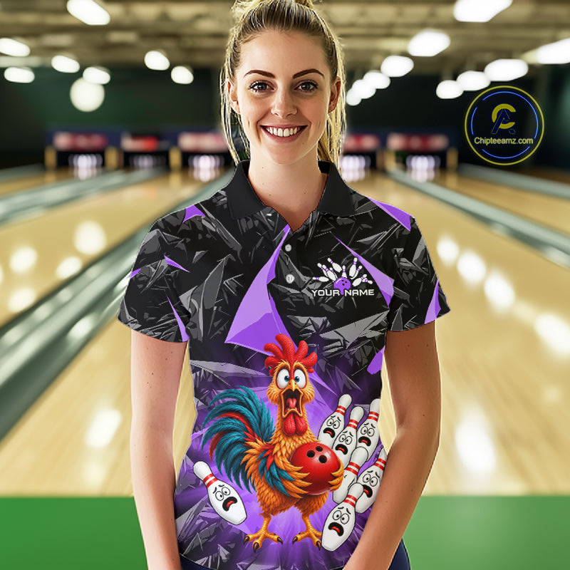 Custom Purple Chicken Bowling Jerseys For Women Bowling Team Jerseys Bowling for Bowlers HNT604