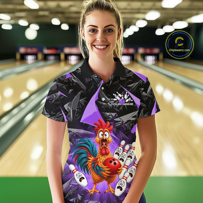 Custom Purple Chicken Bowling Jerseys For Women Bowling Team Jerseys Bowling for Bowlers HNT604