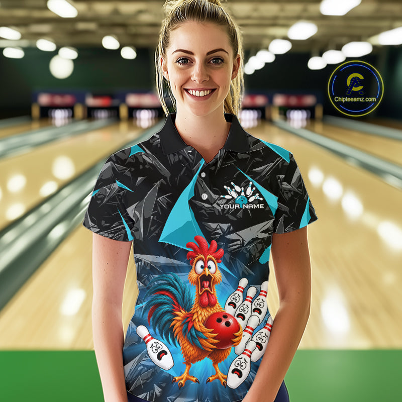 Custom Turquoise Chicken Bowling Jerseys For Women Bowling Team Jerseys Bowling for Bowlers HNT604