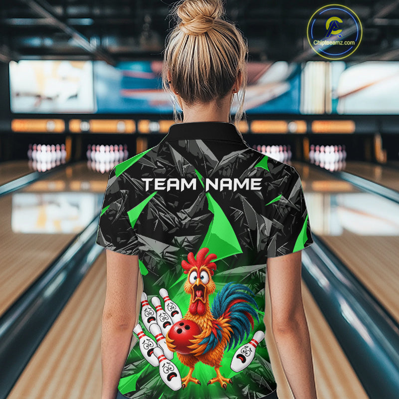 Custom Green Chicken Bowling Jerseys For Women Bowling Team Jerseys Bowling for Bowlers HNT604