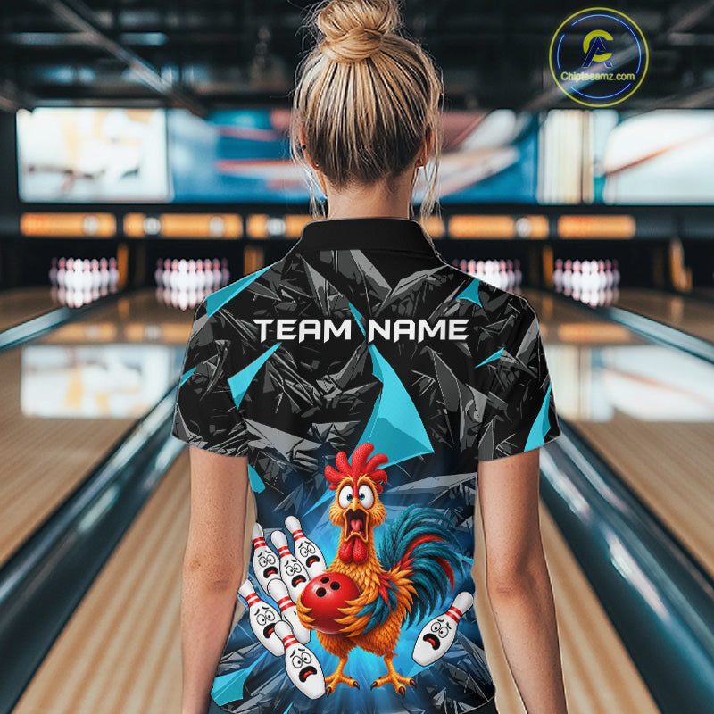 Custom Turquoise Chicken Bowling Jerseys For Women Bowling Team Jerseys Bowling for Bowlers HNT604