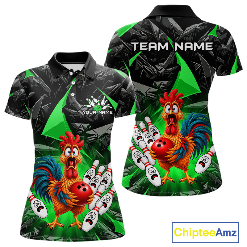 Custom Green Chicken Bowling Jerseys For Women Bowling Team Jerseys Bowling for Bowlers HNT604