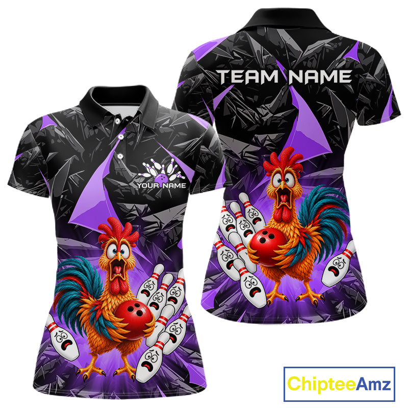 Custom Purple Chicken Bowling Jerseys For Women Bowling Team Jerseys Bowling for Bowlers HNT604