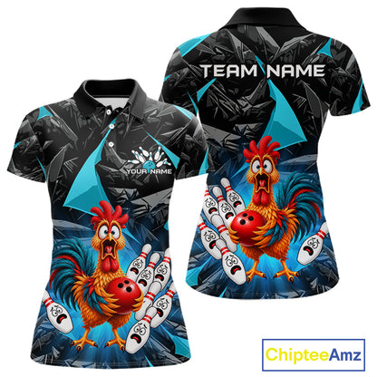 Custom Turquoise Chicken Bowling Jerseys For Women Bowling Team Jerseys Bowling for Bowlers HNT604