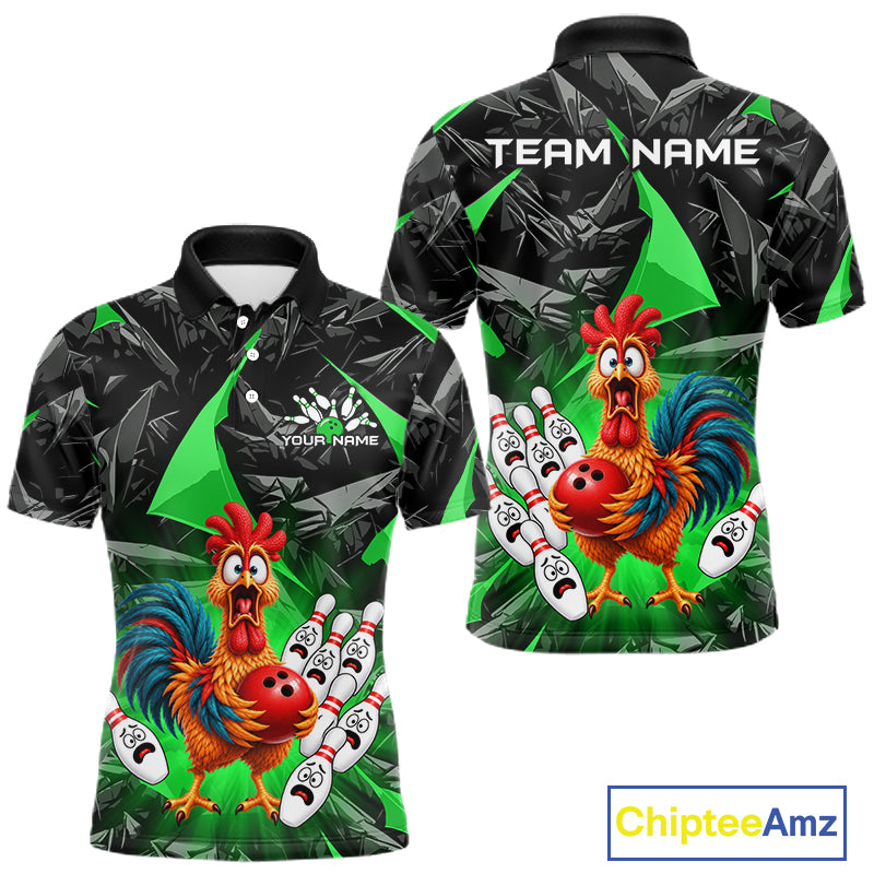 Custom Green Chicken Bowling Jerseys For Men Bowling Team Jerseys Bowling for Bowlers HNT604