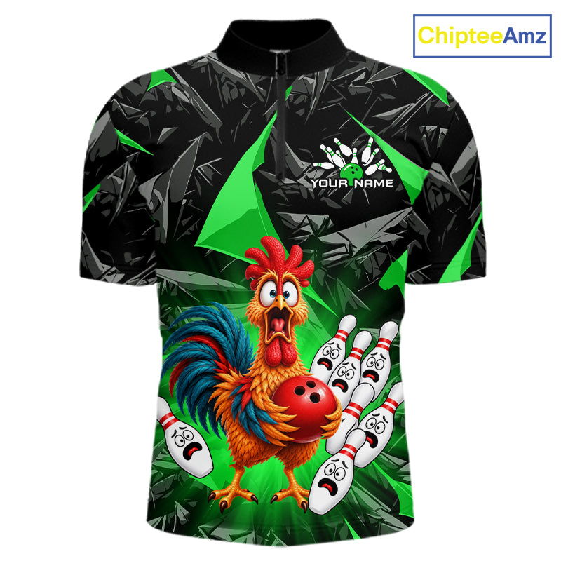 Custom Green Chicken Bowling Jerseys For Men Bowling Team Jerseys Bowling for Bowlers HNT604
