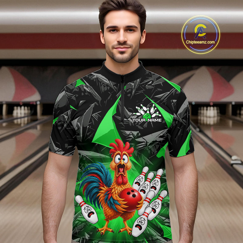 Custom Green Chicken Bowling Jerseys For Men Bowling Team Jerseys Bowling for Bowlers HNT604
