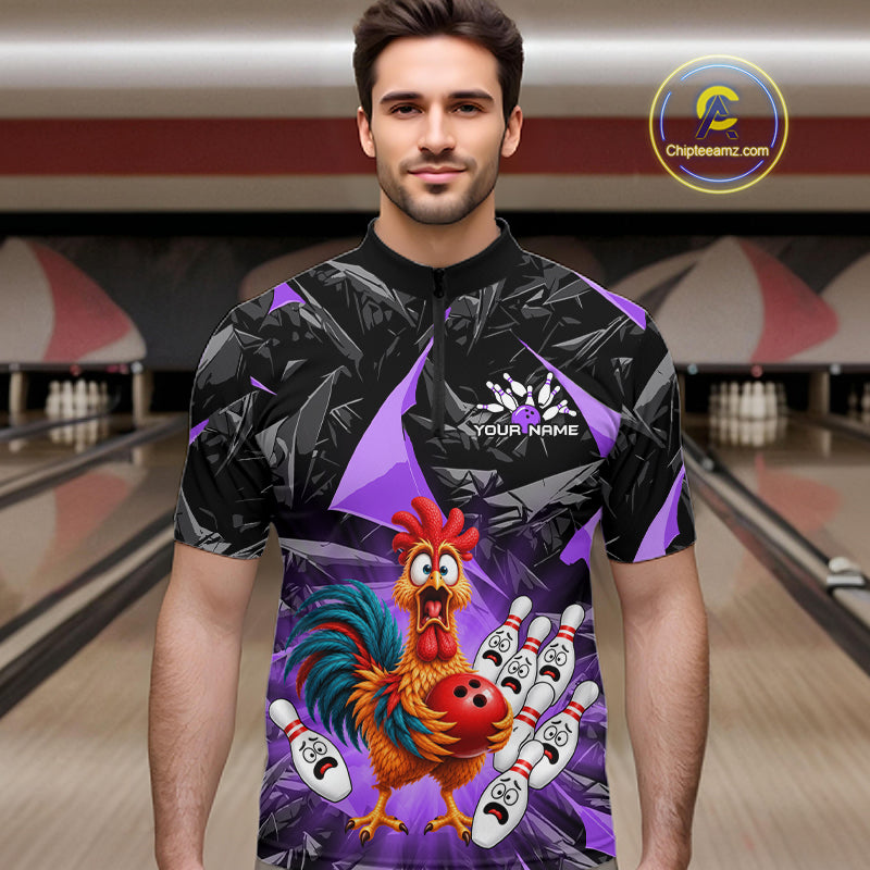 Custom Purple Chicken Bowling Jerseys For Men Bowling Team Jerseys Bowling for Bowlers HNT604