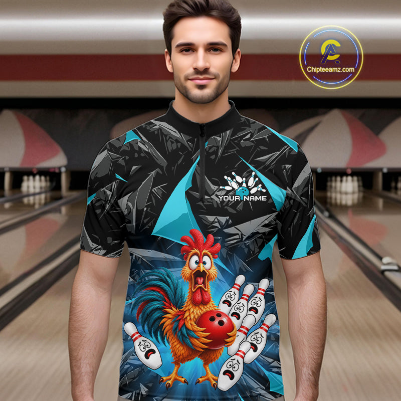 Custom Turquoise Chicken Bowling Jerseys For Men Bowling Team Jerseys Bowling for Bowlers HNT604
