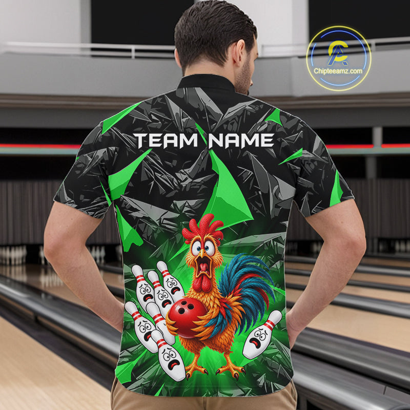 Custom Green Chicken Bowling Jerseys For Men Bowling Team Jerseys Bowling for Bowlers HNT604