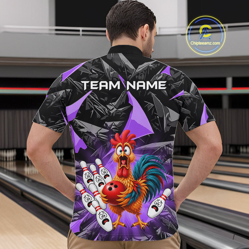 Custom Purple Chicken Bowling Jerseys For Men Bowling Team Jerseys Bowling for Bowlers HNT604