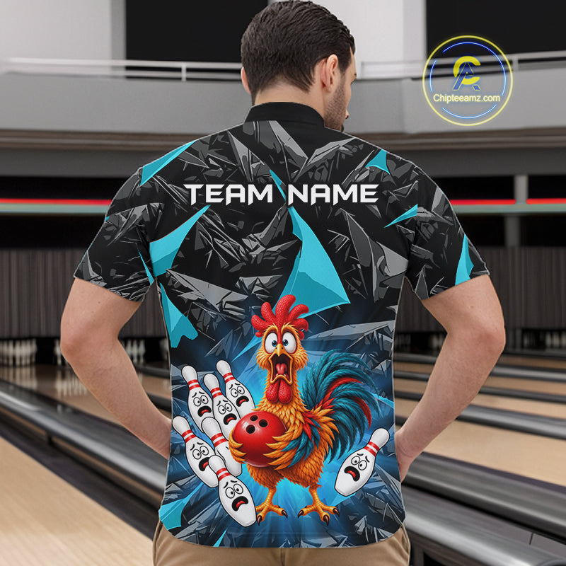 Custom Turquoise Chicken Bowling Jerseys For Men Bowling Team Jerseys Bowling for Bowlers HNT604