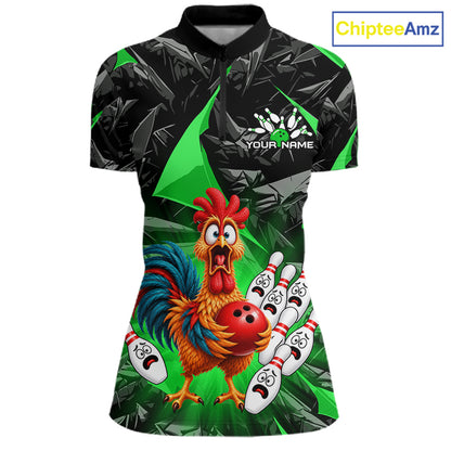 Custom Green Chicken Bowling Jerseys For Women Bowling Team Jerseys Bowling for Bowlers HNT604