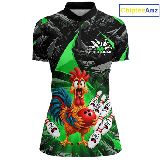 Custom Green Chicken Bowling Jerseys For Women Bowling Team Jerseys Bowling for Bowlers HNT604