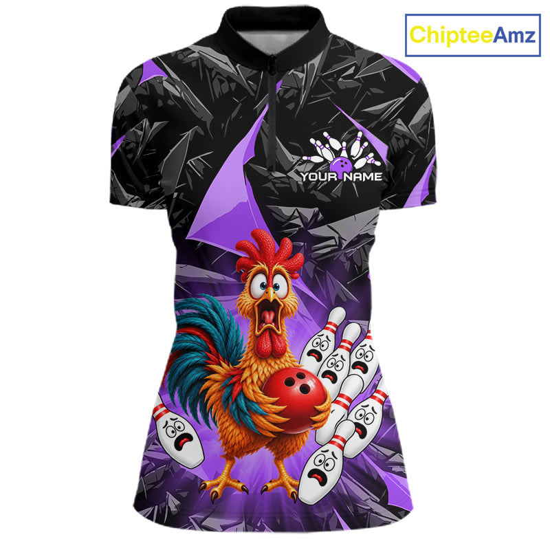 Custom Purple Chicken Bowling Jerseys For Women Bowling Team Jerseys Bowling for Bowlers HNT604