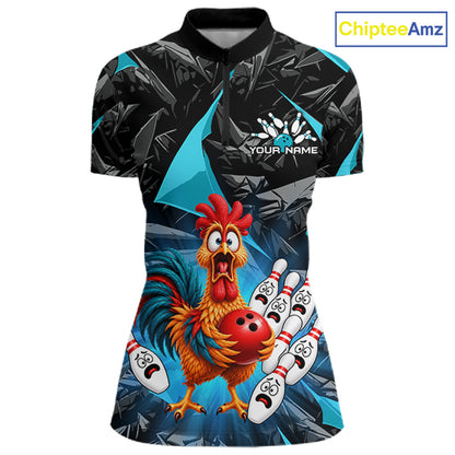 Custom Turquoise Chicken Bowling Jerseys For Women Bowling Team Jerseys Bowling for Bowlers HNT604