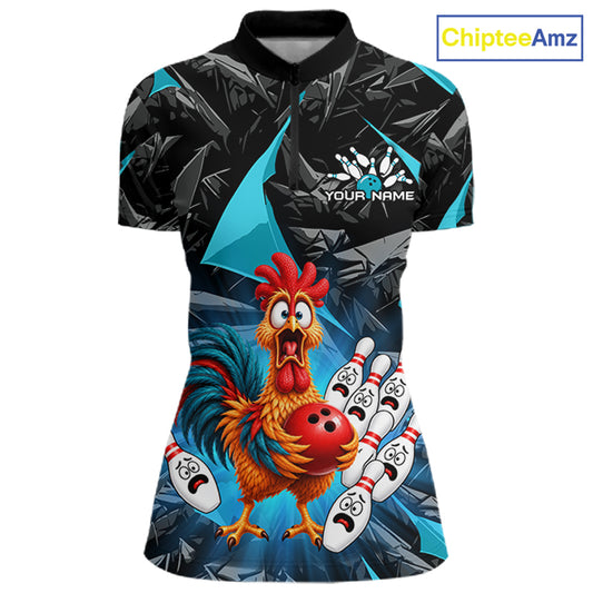 Custom Turquoise Chicken Bowling Jerseys For Women Bowling Team Jerseys Bowling for Bowlers HNT604