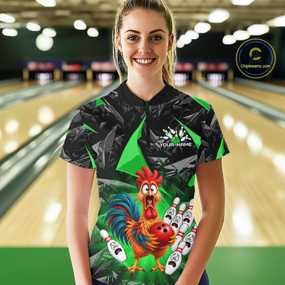 Custom Green Chicken Bowling Jerseys For Women Bowling Team Jerseys Bowling for Bowlers HNT604
