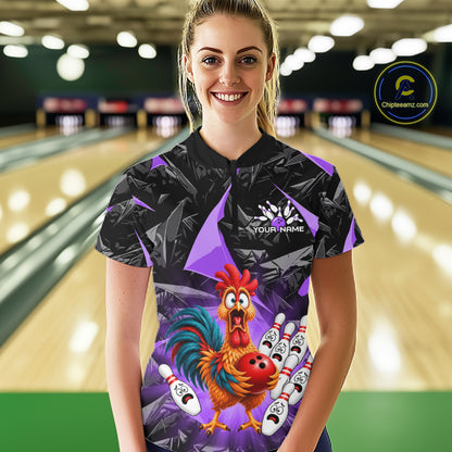 Custom Purple Chicken Bowling Jerseys For Women Bowling Team Jerseys Bowling for Bowlers HNT604