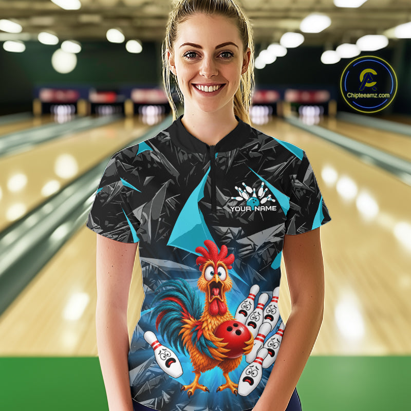 Custom Turquoise Chicken Bowling Jerseys For Women Bowling Team Jerseys Bowling for Bowlers HNT604