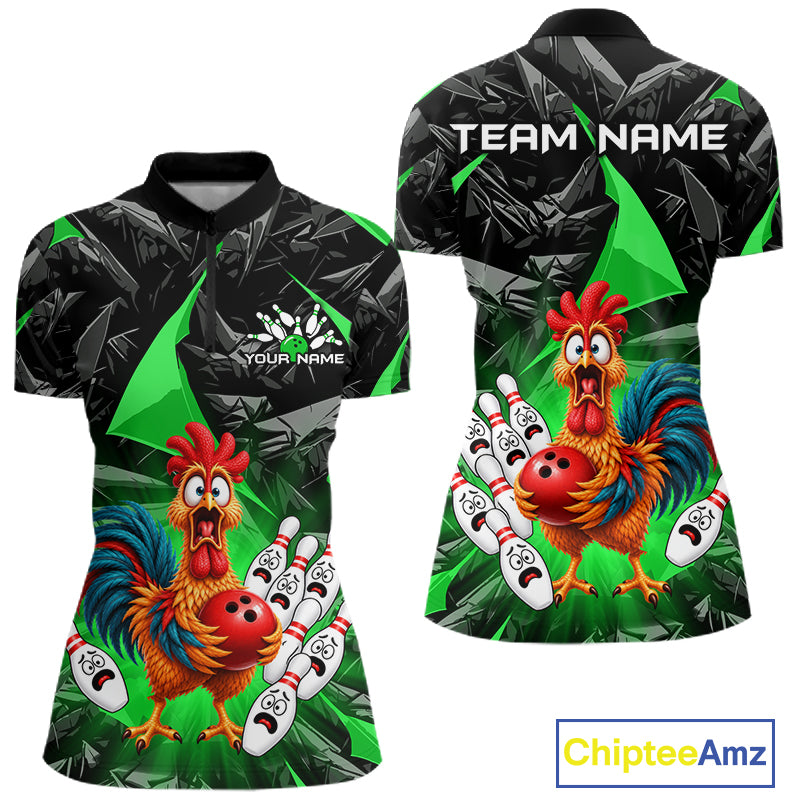Custom Green Chicken Bowling Jerseys For Women Bowling Team Jerseys Bowling for Bowlers HNT604