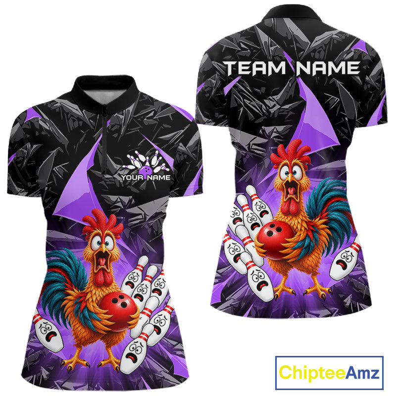 Custom Purple Chicken Bowling Jerseys For Women Bowling Team Jerseys Bowling for Bowlers HNT604