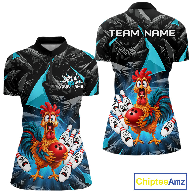 Custom Turquoise Chicken Bowling Jerseys For Women Bowling Team Jerseys Bowling for Bowlers HNT604