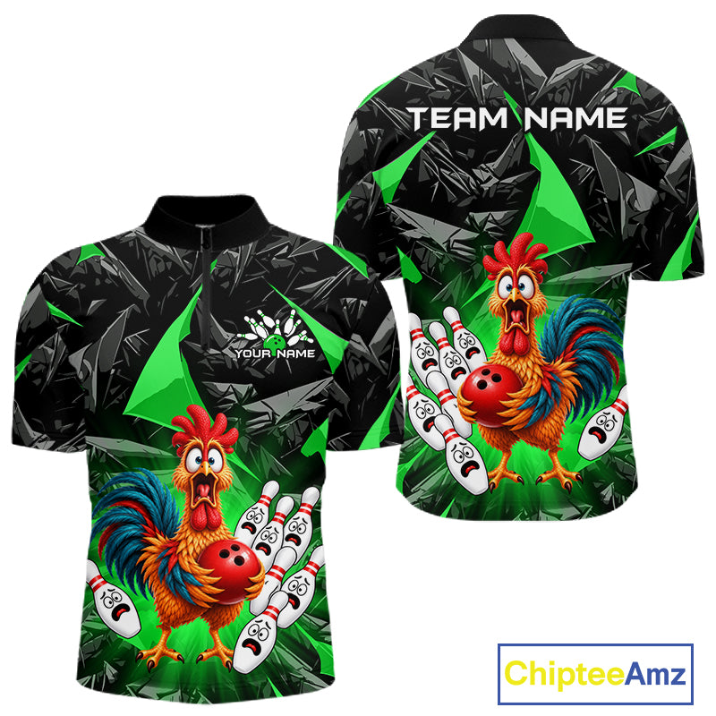 Custom Green Chicken Bowling Jerseys For Men Bowling Team Jerseys Bowling for Bowlers HNT604