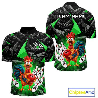 Custom Green Chicken Bowling Jerseys For Men Bowling Team Jerseys Bowling for Bowlers HNT604