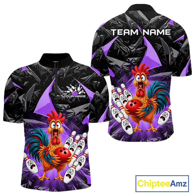 Custom Purple Chicken Bowling Jerseys For Men Bowling Team Jerseys Bowling for Bowlers HNT604