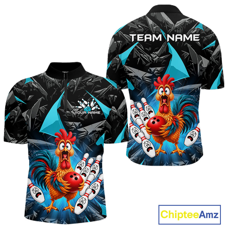 Custom Turquoise Chicken Bowling Jerseys For Men Bowling Team Jerseys Bowling for Bowlers HNT604